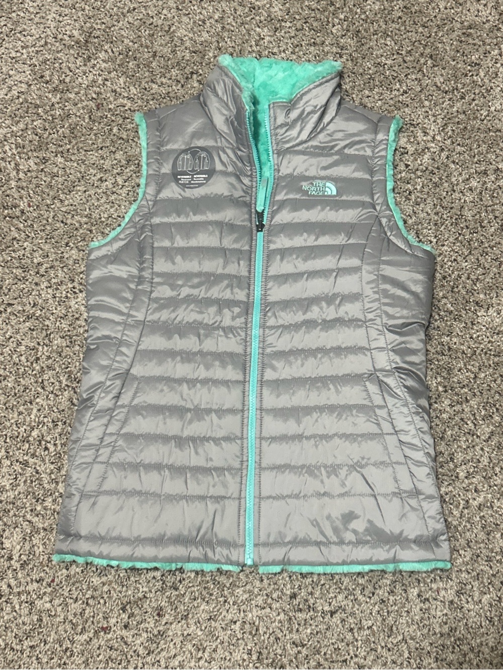 Reversible Gray and Teal The North Face Vest